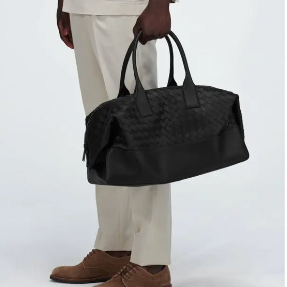 Bottega Veneta Intrecciato Large Weekender - Black Leather